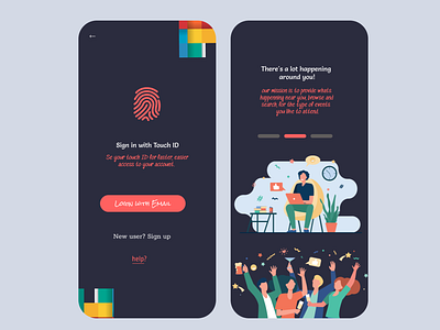 UX Mockup Login & Onboarding for Event Finder App app design illustration ui ux