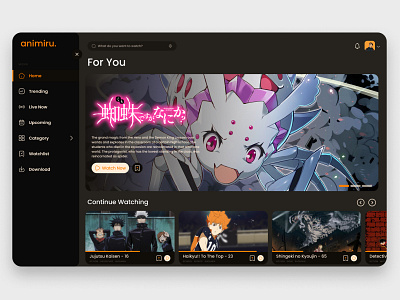 Anime Streaming Platform | Design Exploration anime dark mode netflix streaming streaming app ui ux web app website youtube
