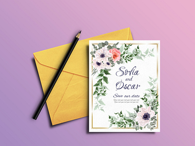 Floral template for a wedding invitation