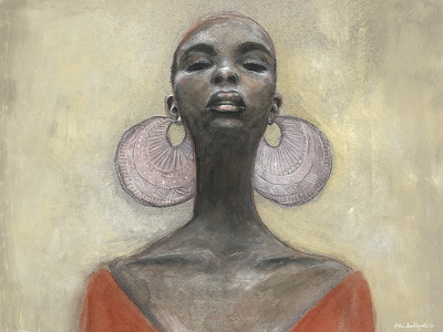 Lady with Enormous Earrings african american art female illustrator illustration pencil portrait art portrait illustration south african watercolor woman