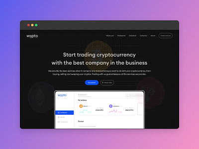 Wiipto Landing Page 3d bitcoin crypto cryptocurrency dashboard design ethereum gradient grids hero section landing page product ui ux website website design