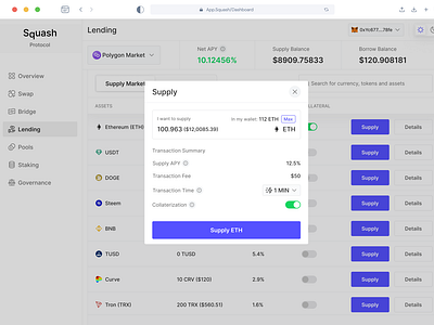 Lending Dashboard — Supply Market Modal