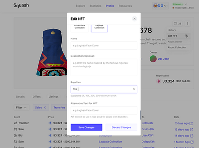 Editing NFTs — Editing Modal clean design minimal nfts ui ux