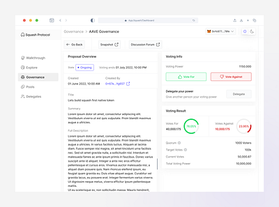 DAO Governance — Voting assets clean crypto daos dashboard defi design governance minimal proposal tokens ui ux voting web3