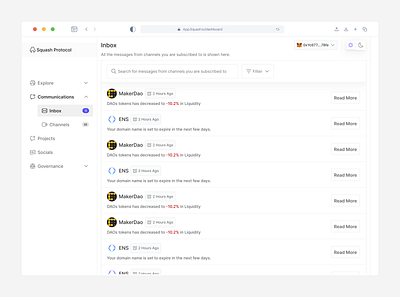 Inbox - Opt-in Notification for dApps clean cryptocurrency dapps dashboard defi design metamask minimal tokens ui ux