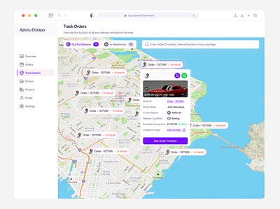 Delivery Management Dashboard — Track orders/packages clean dashboard delivery management design logistics minimal order management ui ux