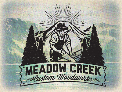 Meadow Creek Woodworks Logo alaska logo nature retro rustic wood