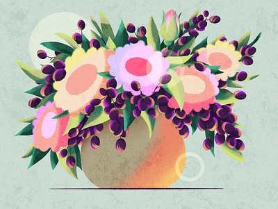 Flower vase digital dribble flowers grape illustration procreate texture vase
