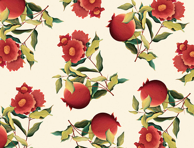 Pomegranate pattern 2dart digitalart dribble flowers illustration pattern pomegranates procreate textures