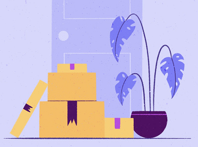 Moving apartment boxes character dribble flat illustration flowers illustration moving procreate