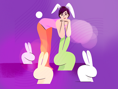 Bunny 2d art animals character character design colorful design dribble flat design flat illustration graphic design illo illustration inspiration procreate texture woman