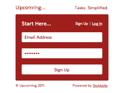 Upcoming App log in login monochrome shuckd sign up start here stokkpile tasks upcoming