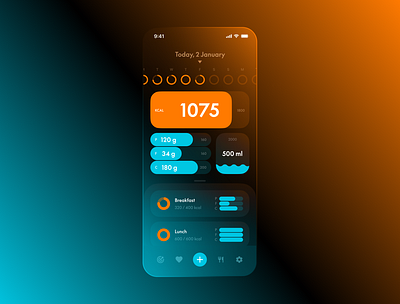 Countung calories app app calories colors design diet fitness food glass glassmorphism nutrition ui