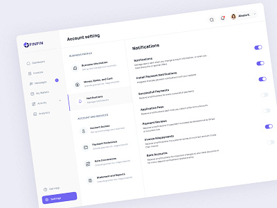 Fintech Dashboard Design- Settings Kit wallet dashboard