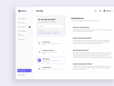 Finpin Dashboard- Get Help Kit UI Design