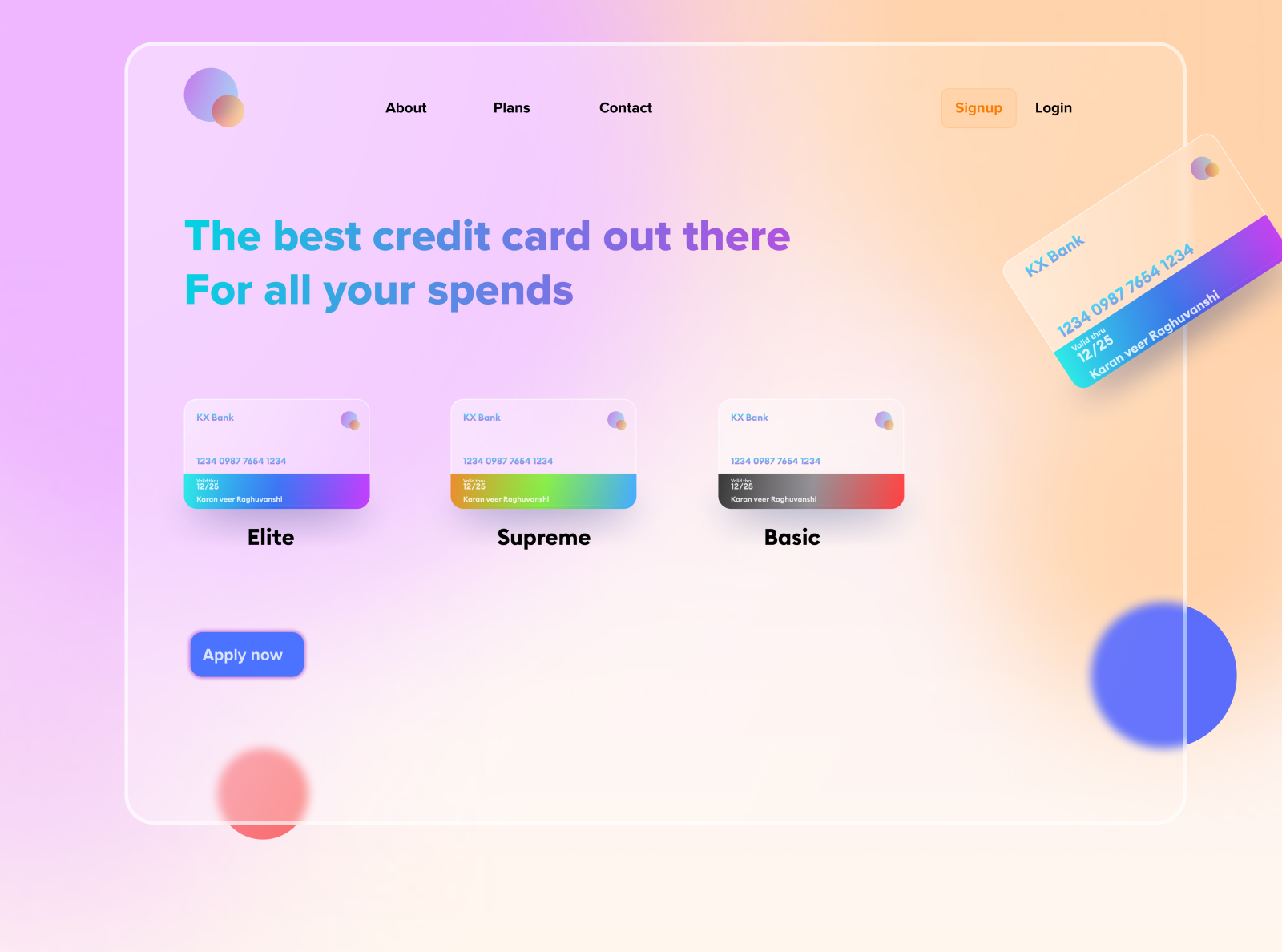 Glassmorphic credit card Website UI by Karan veer Raghuvanshi on Dribbble