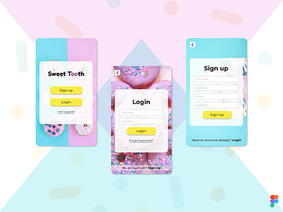 Login and Sign up screens of a dessert app