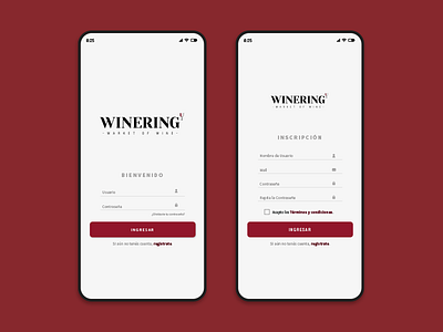 Winering - Ingreso y Registro app brand branding design design mobile register register form registration sign sign up ui ux
