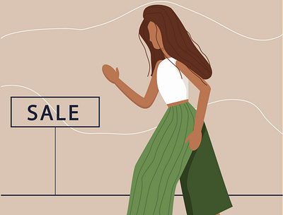 girl rushes to the sale flat illustration