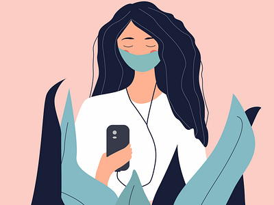 Girl with a phone flat illustration vector