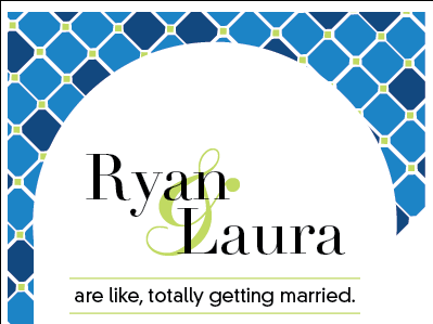 R&L blue green invitation laura pattern ryan typography wedding