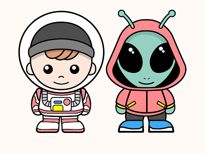 Me and my alien friend... from planet earth cartoon character character design design illustration mascot character mascot design vector