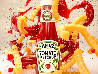 Heinz Poster 3d design 3d poster 3dsmax advertise branding c4d cinema4d food fries ketchup product design tomato visualization