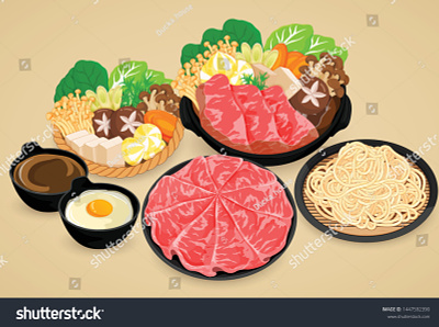 Shabu Shabu Illustration vector. egg food illustration hot pot illustraion japanese food meal pork set shabu soba soup sukiyaki vector vegetables