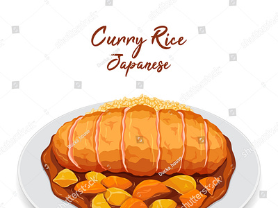Japanese tonkatsu curry rice illustration.