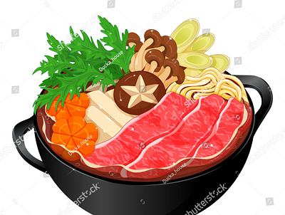 Sukiyaki recipe instant pot iilustration vector. anime cartoon food illustration hot pot japanese food meal pork shabu sukiyaki vector