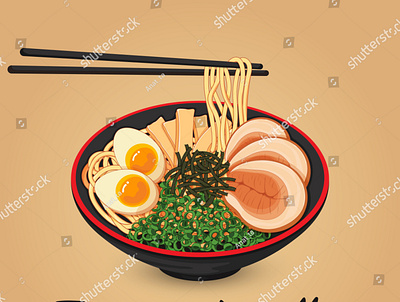 Japanese noodles. Toppings include eggs, sliced chashu pork, sea abura anime cartoon chopsticks draw food illustration illustration japanese food meal noodles pork ramen vector wagyu