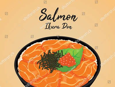 Salmon ikura don garnish with kizami nori, shiso leaves and ikur anime cartoon caviar donburi fish food illustration ikura illustration japanese food manga rice salmon seaweed vector