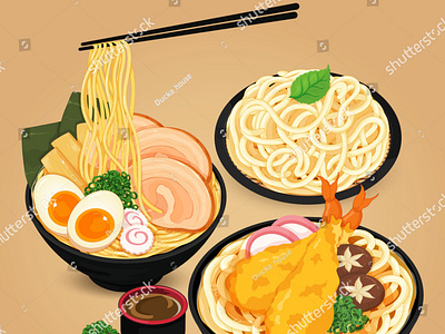 Japanese noodles: ramen, udon and soba vector.