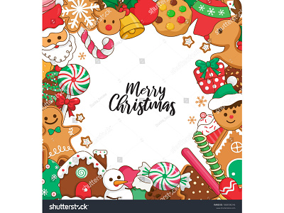 Christmas frame and desserts decorations illustration bell candy cartoon chocolate christmas card christmas frame cookies design gift gingerbread house illustraion santa claus snowflake snowman tree vector