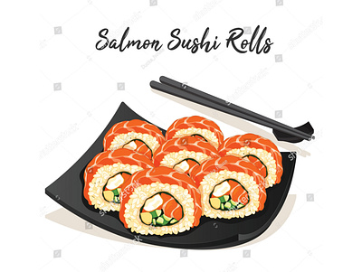 Salmon sushi roll recipe with chopsticks isolated on white cartoon chopsticks draw fish food food illustration illustration japanese food manga rice salmon sushi sushi roll vector