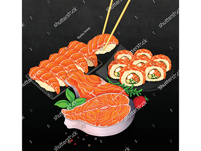 Salmon varieties menu recipes isolated on white background illus banner cartoon draw fish food food illustration illustration japanese food manga menu restaurant salmon vector