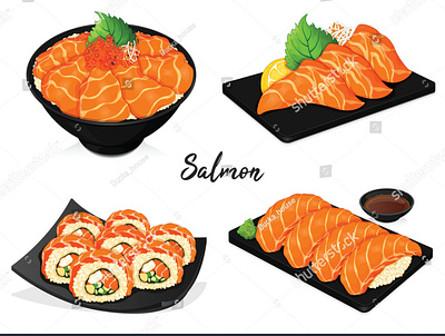 #salmon #sashimi #recipe #illustration #vector #shoyu #sauce #f cartoon caviar donburi draw food illustration isolated japanese food manga salmon sashimi shoyu sushi vector wasabi