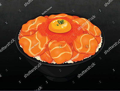 Salmon sashimi with flying fish egg (Tobiko) and yolk egg toppin bowl cartoon caviar donburi draw egg food illustration illustration japanese food manga salmon sashimi vector