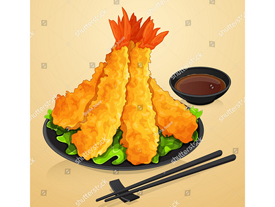 Shrimp tempura fried with japanese dipping sauce (shoyu) illustr anime cartoon draw food illustration fried illustration japanese food manga prawn sauce shrimp tempura vector