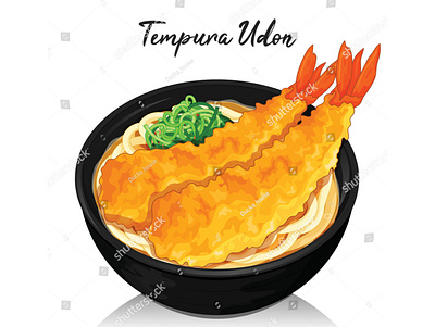 Shrimp tempura udon noodles soup illustration vector. anime cartoon draw food illustration japanese food noodles prawn shrimp tempura udon