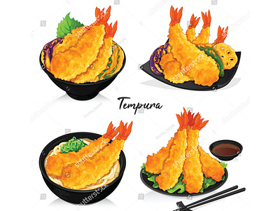 Variaties shrimp tempura recipe illustration vector. anime cartoon chopsticks donburi draw food illustration japanese food manga noodles prawn sauce seafood shrimp tempura tendon udon vector