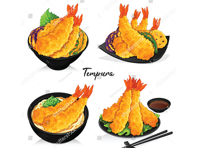 Variaties shrimp tempura recipe illustration vector.