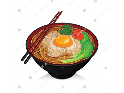 Soba noodles soup with egg, onion, ginger and spinach topping il anime bowl cartoon design egg food illustration ginger illustration japanese food manga noodle noodles onion ramen soba somen spinach traditional udon vector