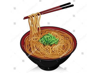 Soba noodle soup recipe on bowl illustration vector.