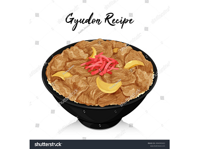 Japanese beef donburi recipe (gyudon) illustration vector.