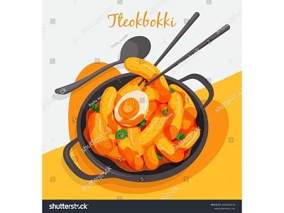 Spicy korean stir-fried rice cake recipe illustration vector.(tt