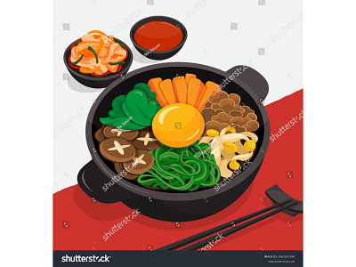 Korean rice bowl filled with assorted vegetables, egg and meat i