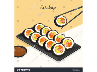 Kimbap (seaweed rice roll) on black plate with soy sauce recipe anime cartoon culture food illustration kimbap korean food manga pickled radish rice rolls seaweed traditional vector