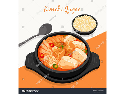 Kimchi Jjigae (Spicy kimchi stew) in black bowl recipe illustrat beef bowl cartoon chili chopsticks cuisine food food illustration kimchi kimchi jjigae korean food manga meat menu restaurant rice soup spicy traditional vector