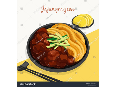 Jajangmyeon (Noodles with blackbean sauce) in black dish recipe anime cartoon chopsticks food food illustration illustration jajangmyeon korean food manga menu noodle noodles vector จาจังมยอน 짜장면